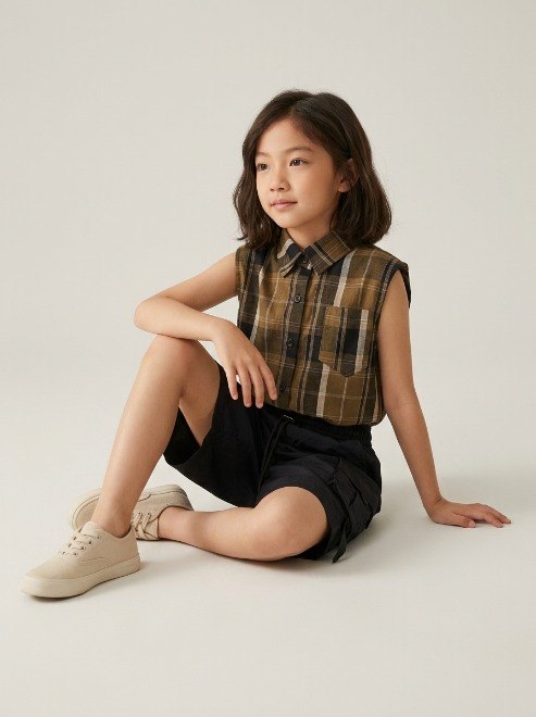Set Girls Tartan Casual Cargo