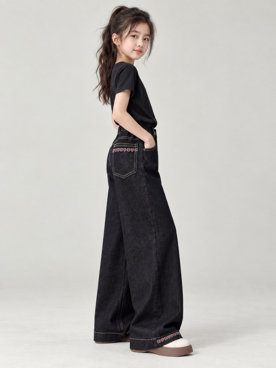 Pants Girl Polished Black Denim - Foto 3