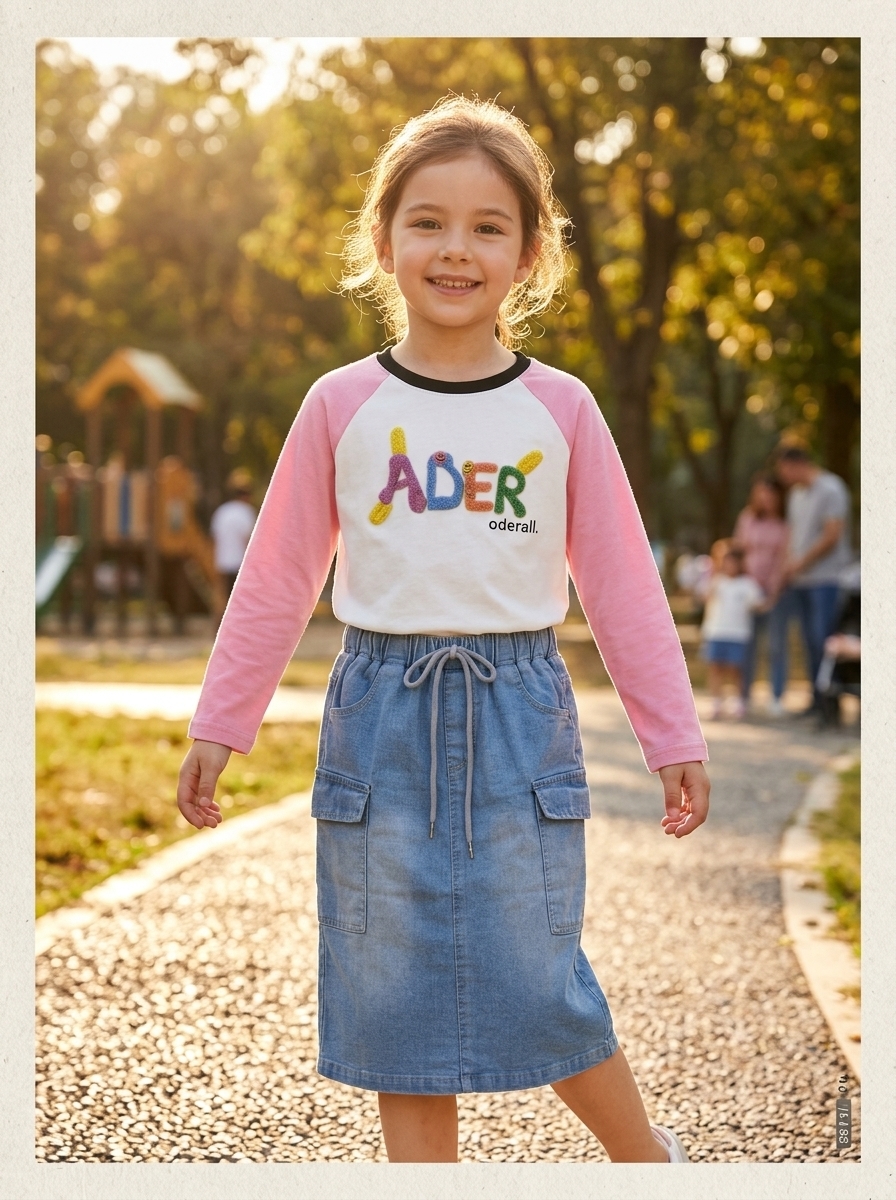Setelan Anak Perempuan Korean Style Rok Denim Cargo Import Lembut - Foto 1