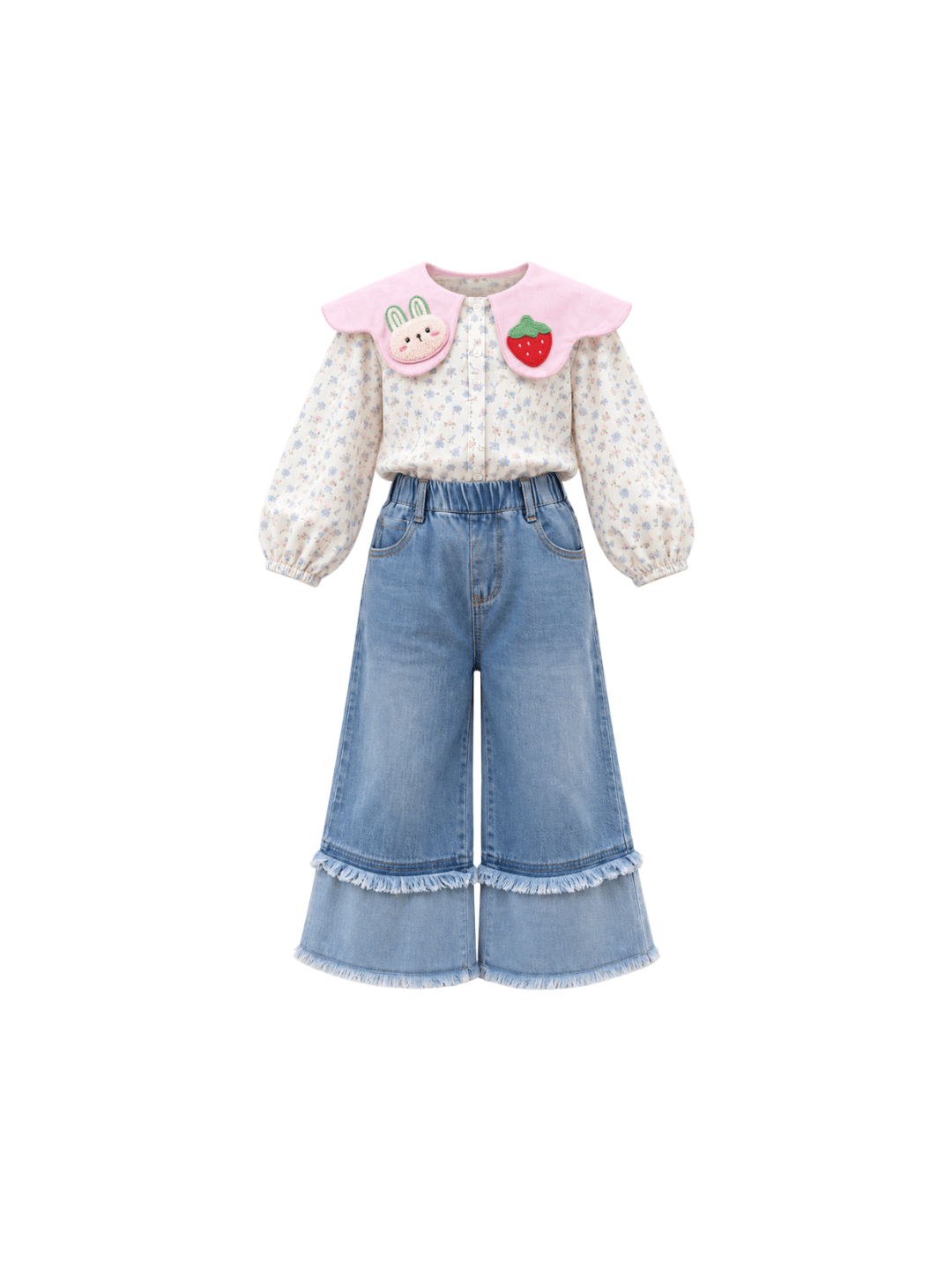 Setelan Strawberry Pompom Pattern Bunny