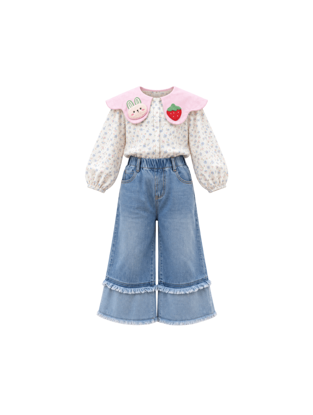 Setelan Strawberry Pompom Pattern Bunny