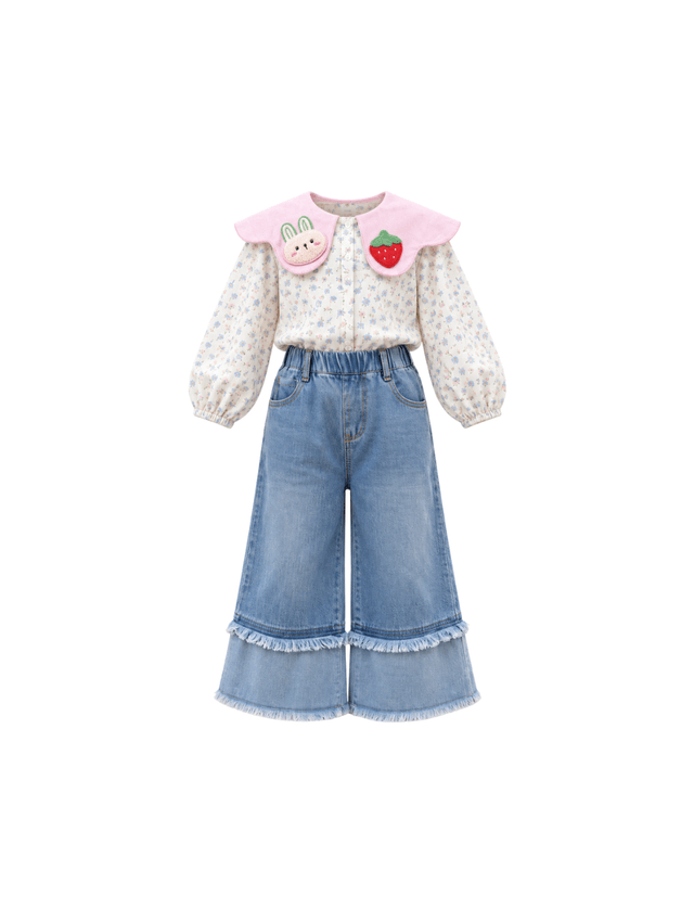 Setelan Strawberry Pompom Pattern Bunny