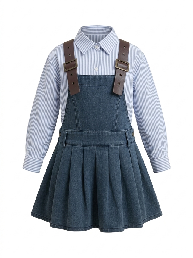Dress Girl Denim Stripe Suit