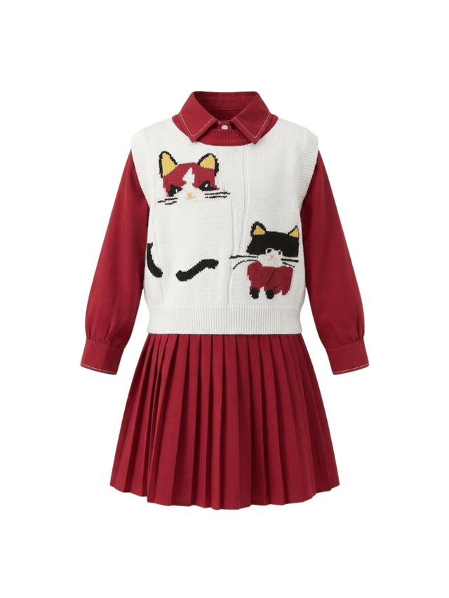 Dress Girl Sweety Red Cats