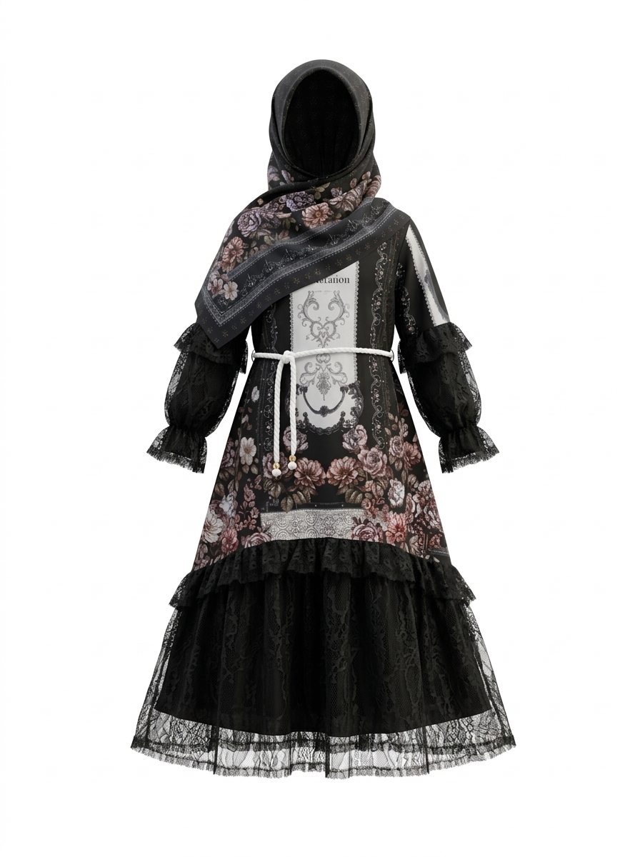 Gamis Anak Gothic Peony Ruffled