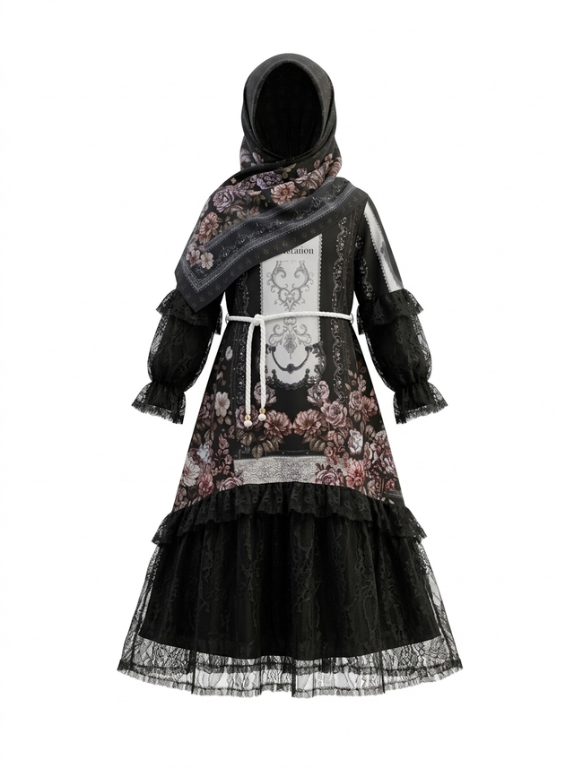 Gamis Anak Gothic Peony Ruffled