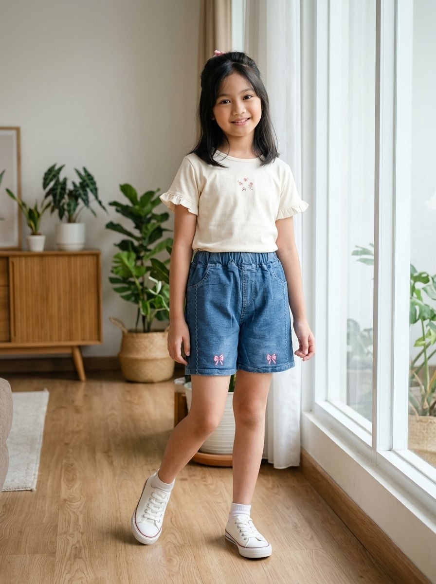 GIRLS PANTS BLUE WHIMSY HOTPANTS JEANS