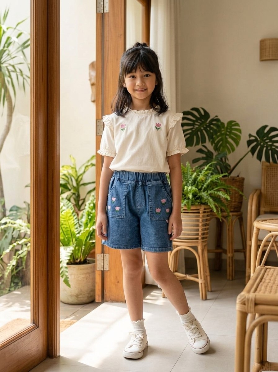 GIRLS PANTS BLUE WHIMSY HOTPANTS JEANS - Foto 3