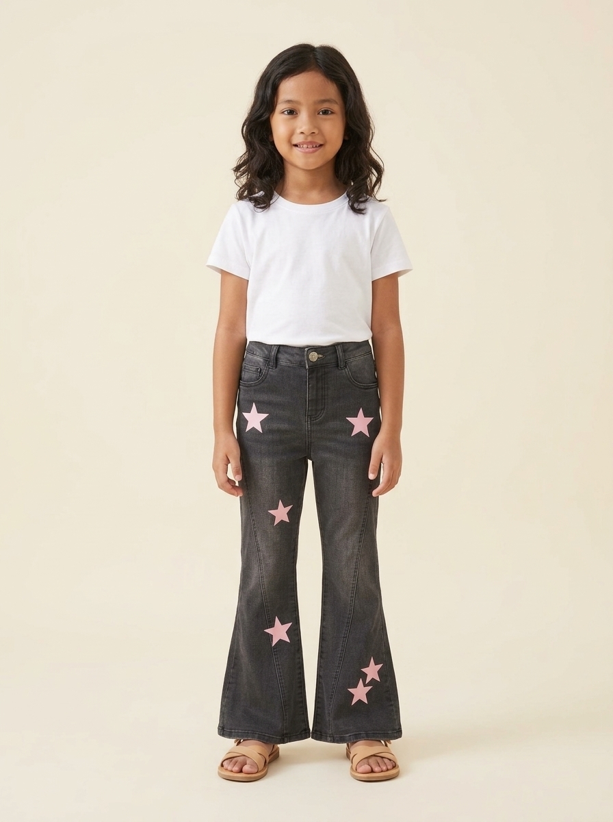 Pants Girl Denim Star Pink Dark