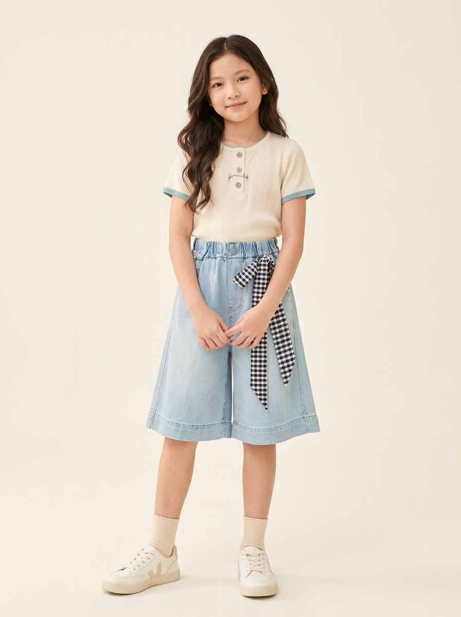 lamonte-111-PantsGirlShortBowDenim