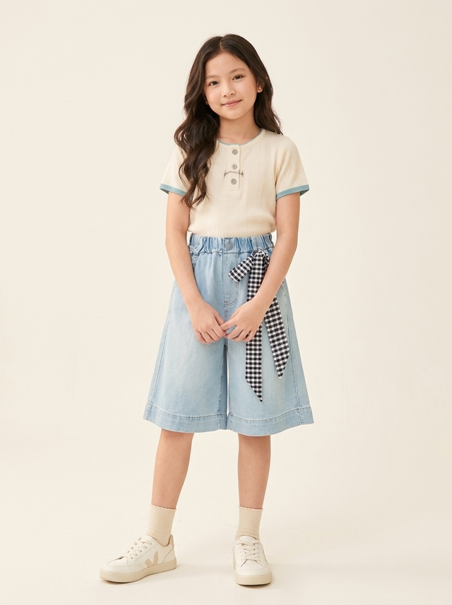 Pants Girl Short Bow Denim โ tampilan lain