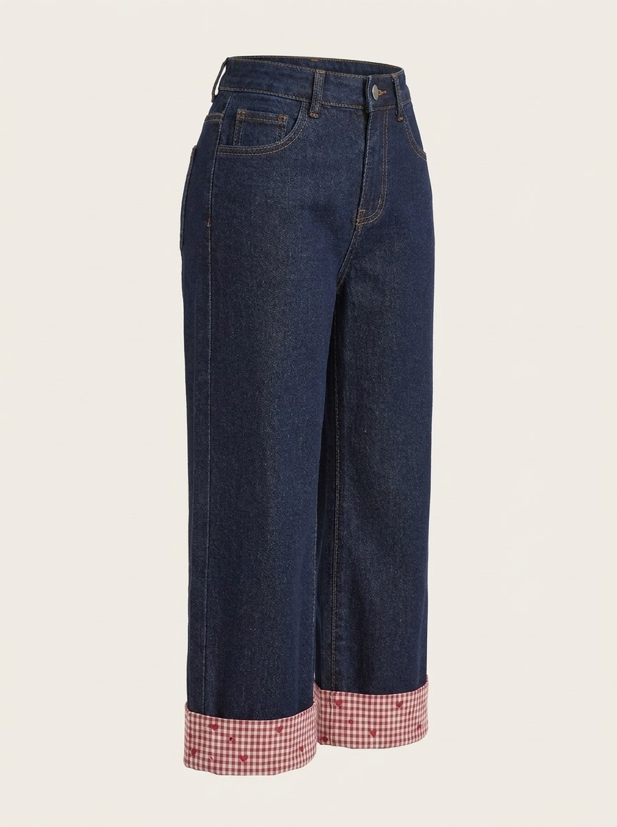Pants Girl Versatile Cuffed Denim โ tampilan lain