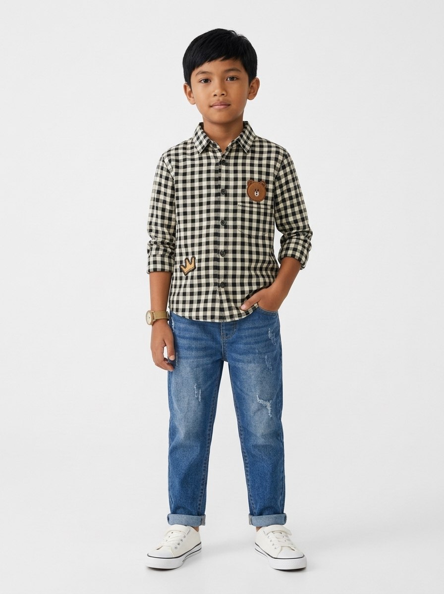 Set Boys King Bear Head Tartan