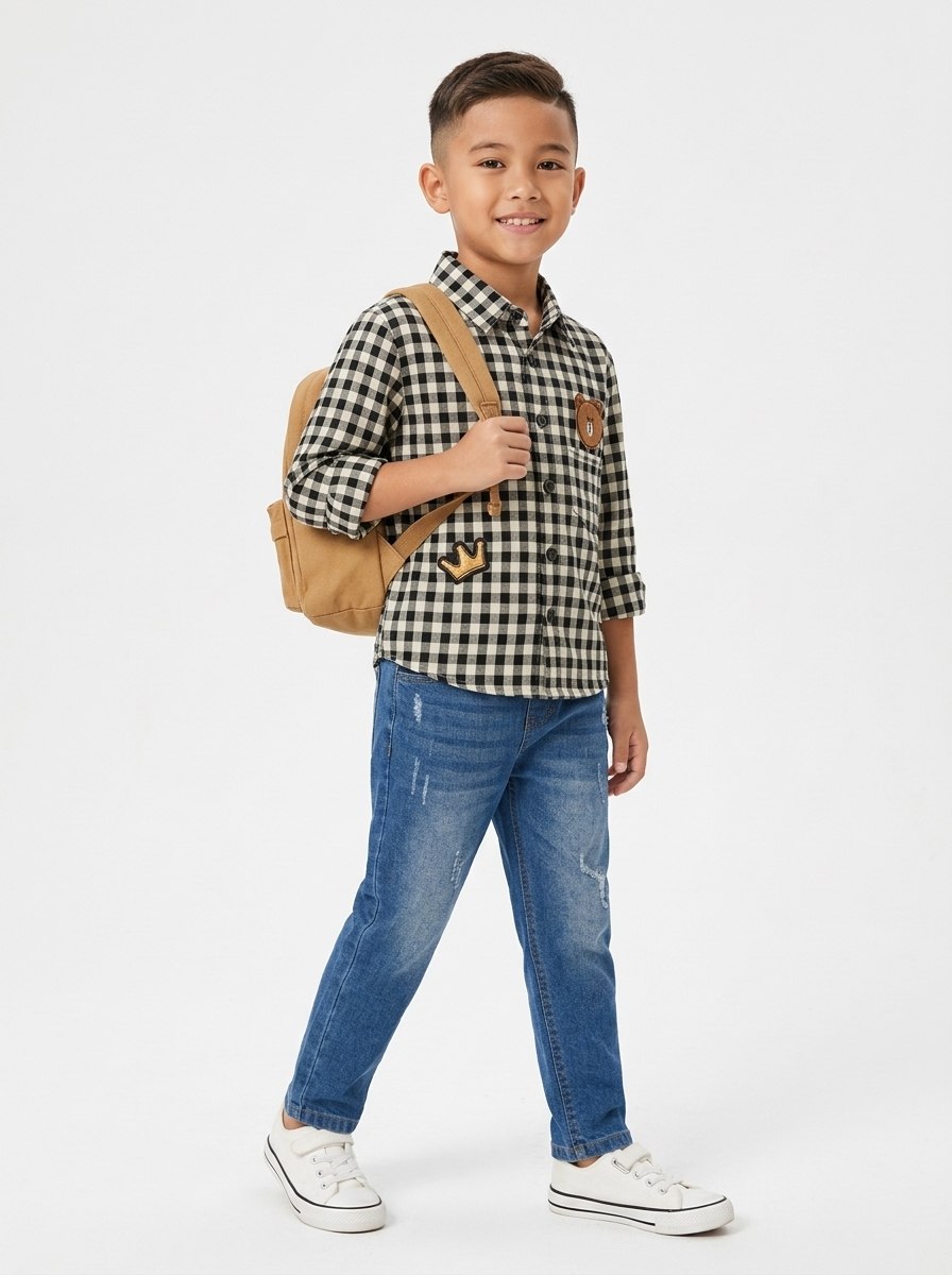 Set Boys King Bear Head Tartan