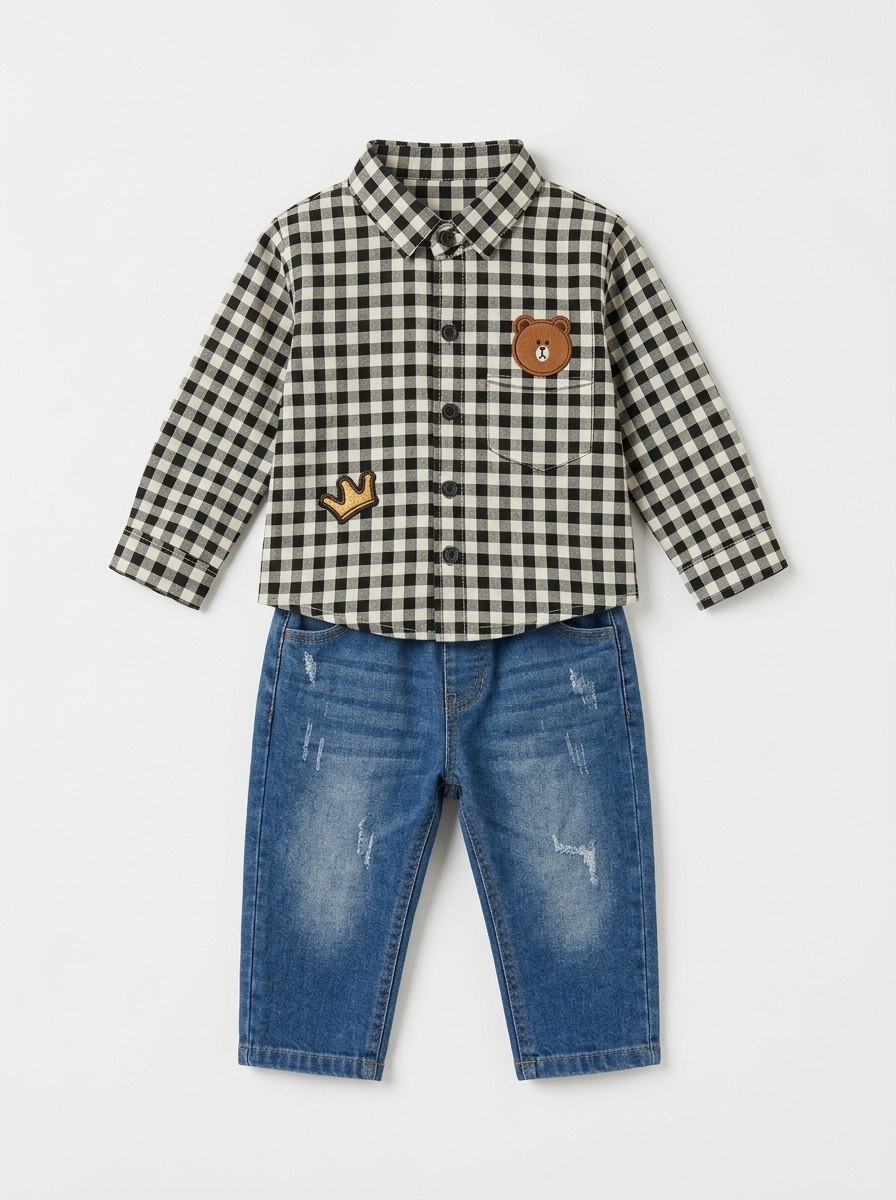 Set Boys King Bear Head Tartan