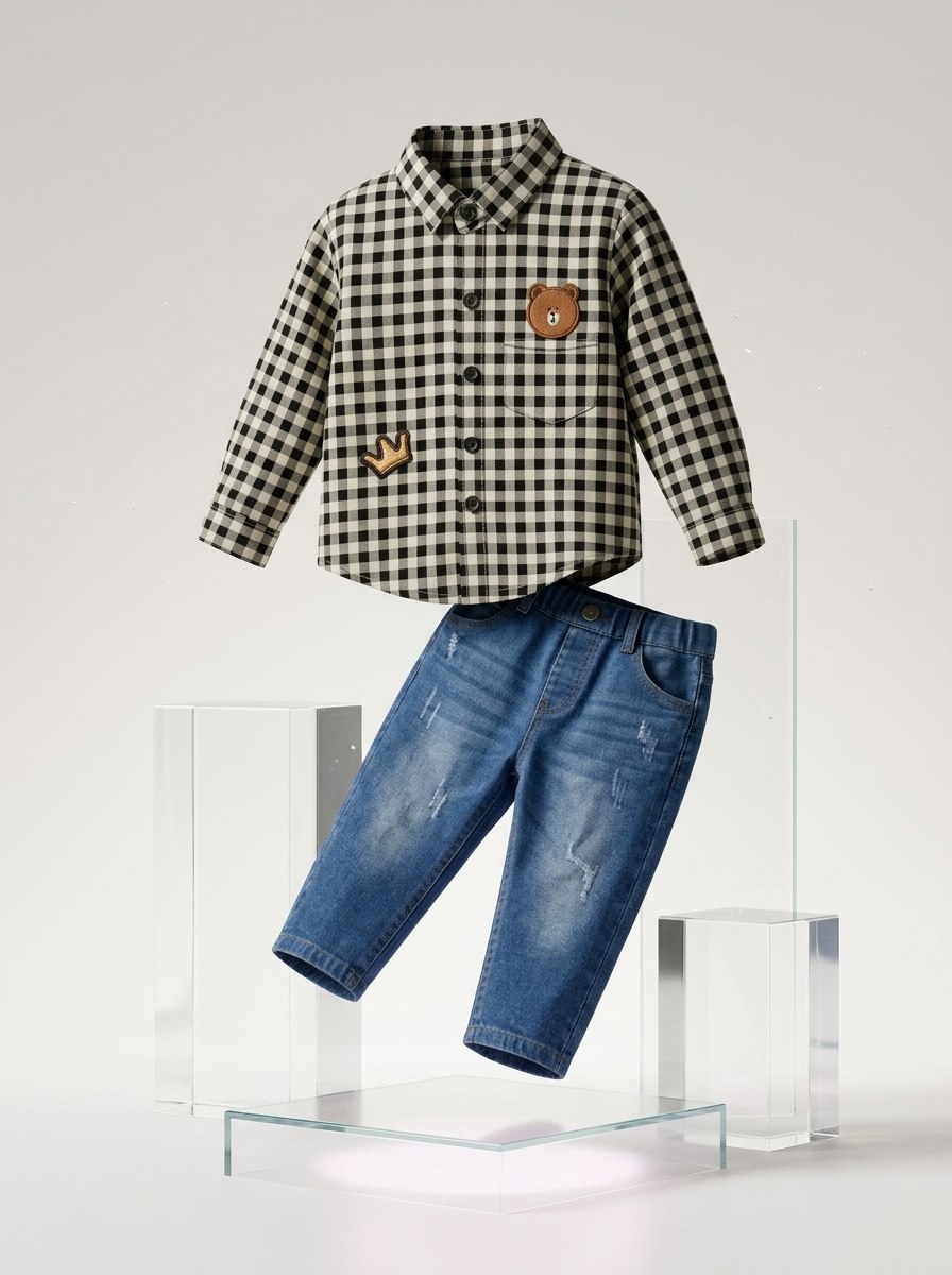 Set Boys King Bear Head Tartan