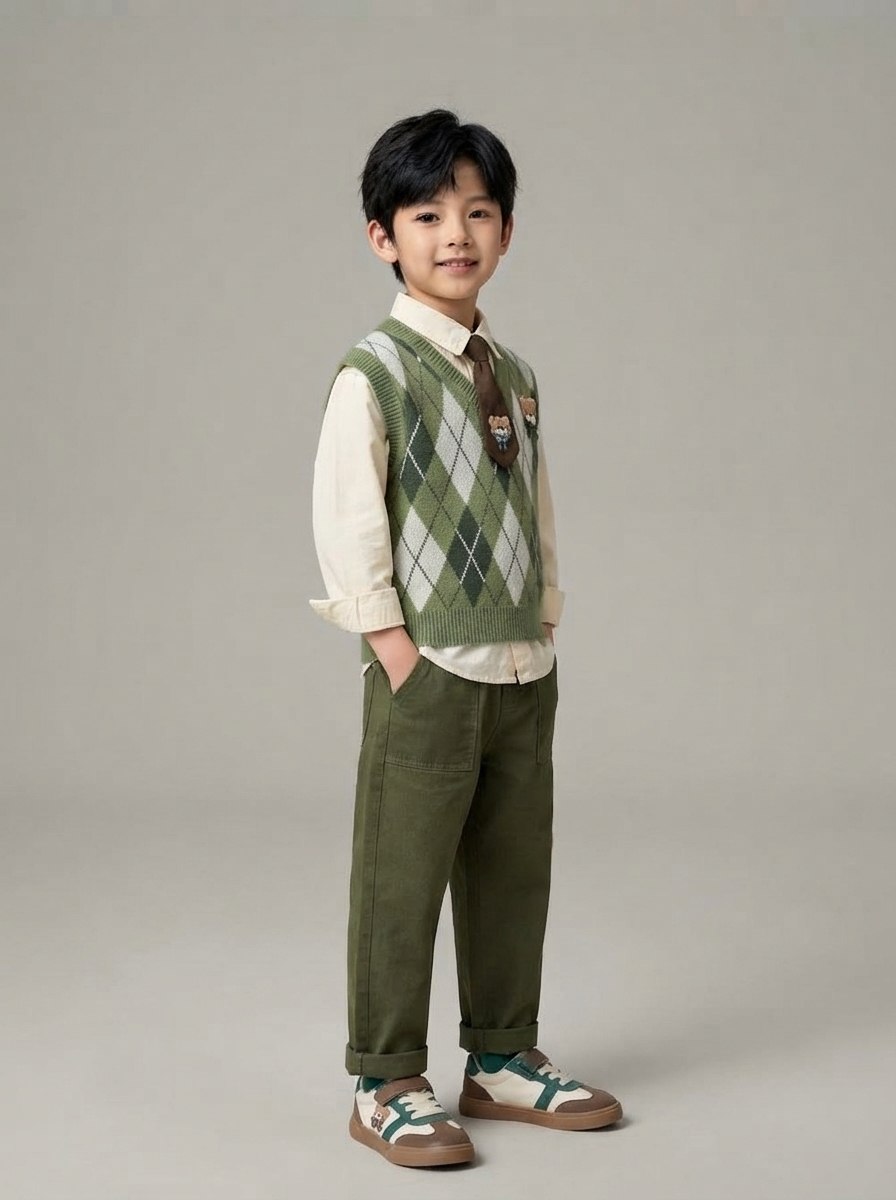 SET BOYS OLIVE BEAR