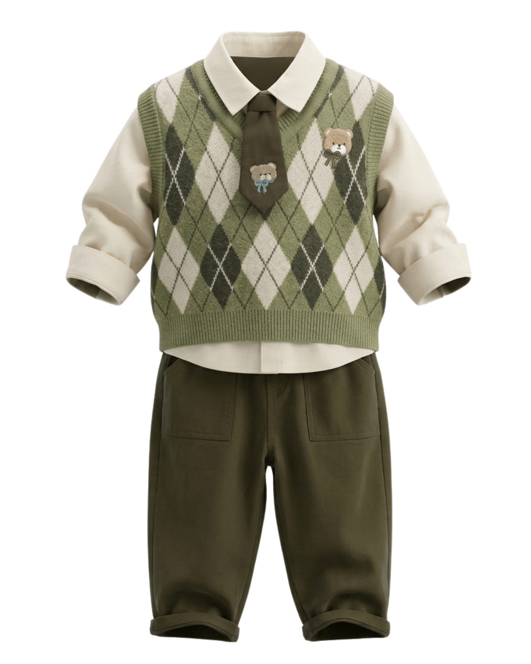 SET BOYS OLIVE BEAR