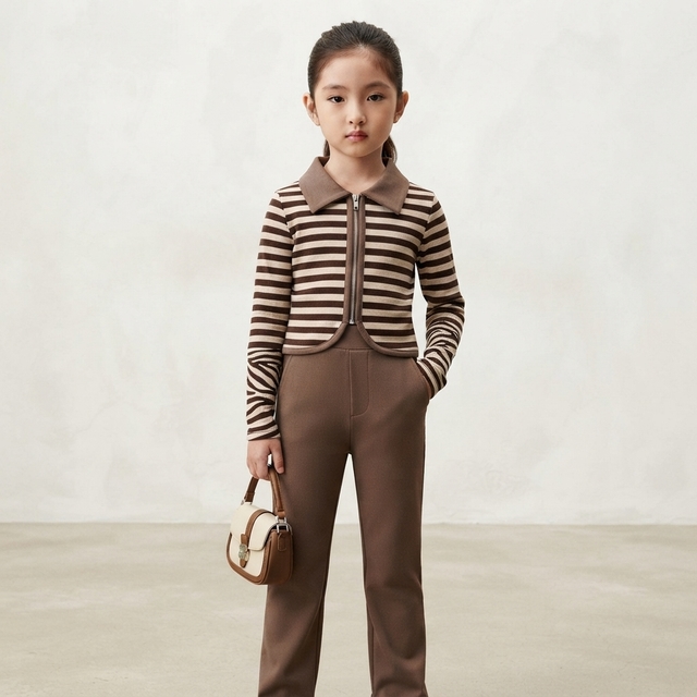 Set Girl Brown Stripe Choco โ tampilan lain