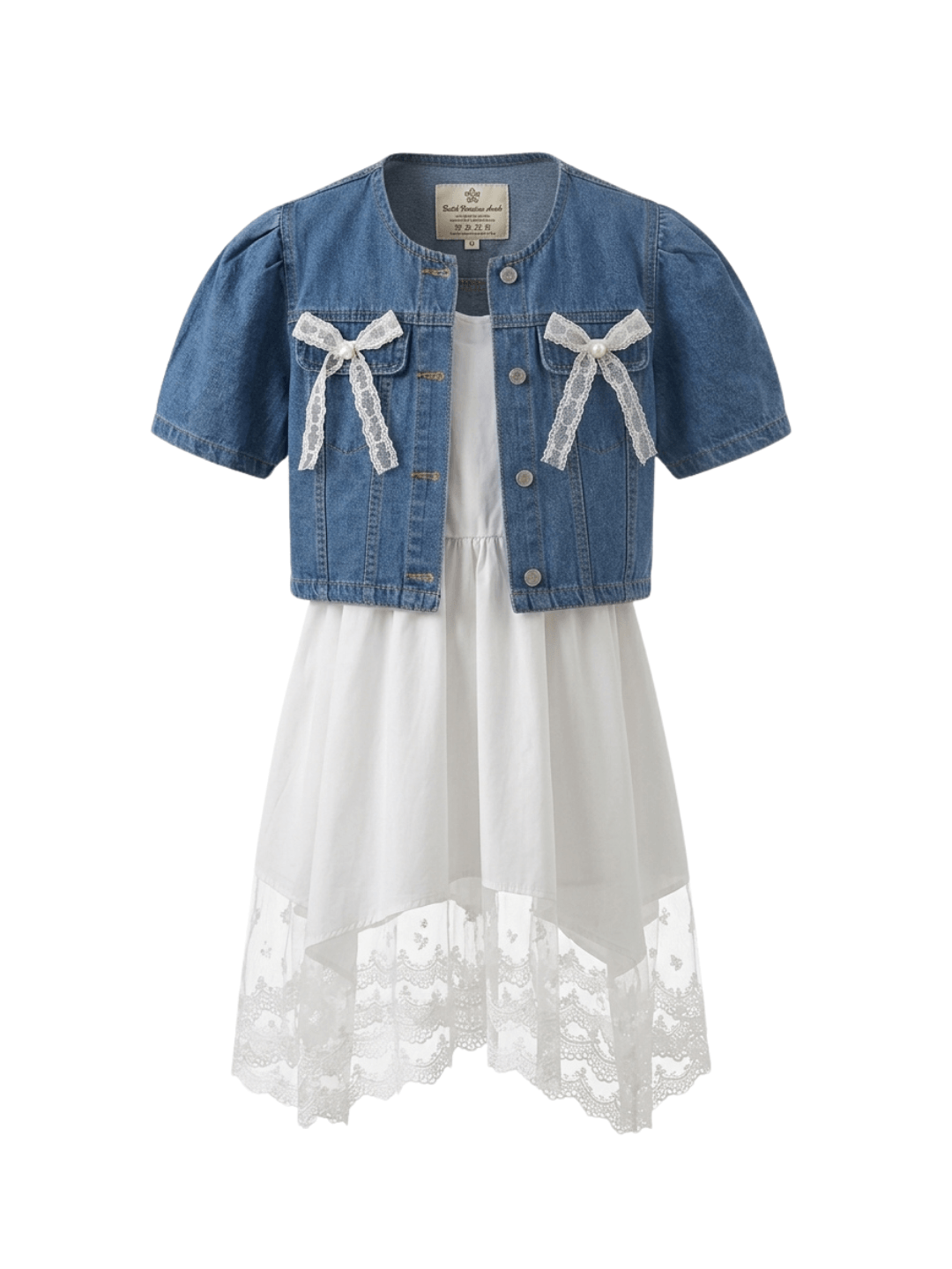 Set Girl Denim Charm Lace