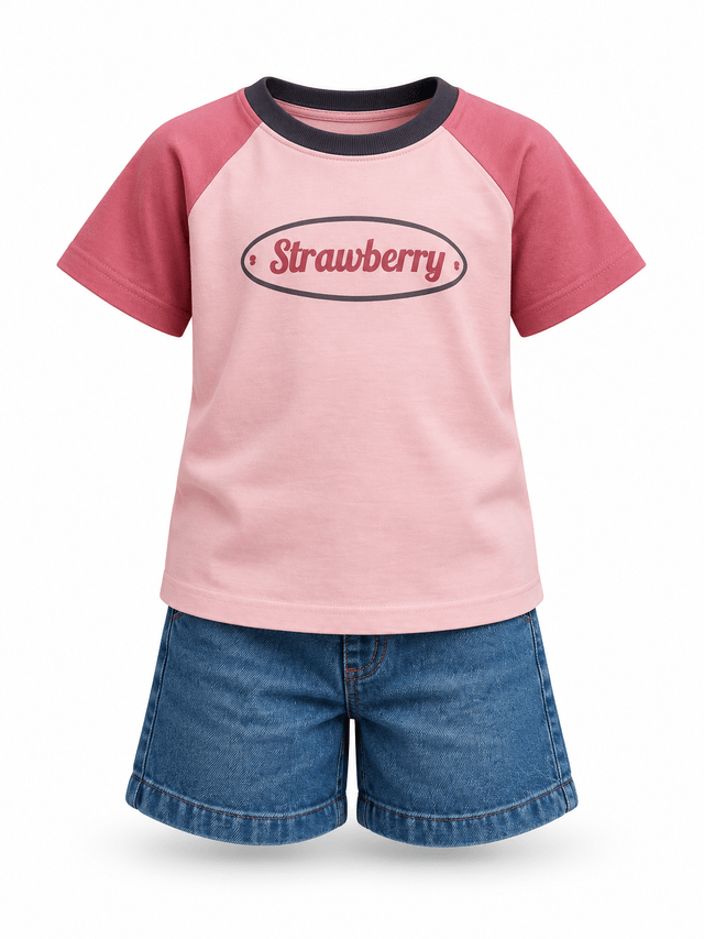 Set Girl Denim Pink Strawberry