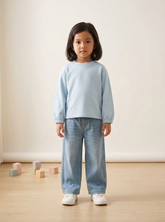 Set Girl Plaid Longsleeve Denim — tampilan lain