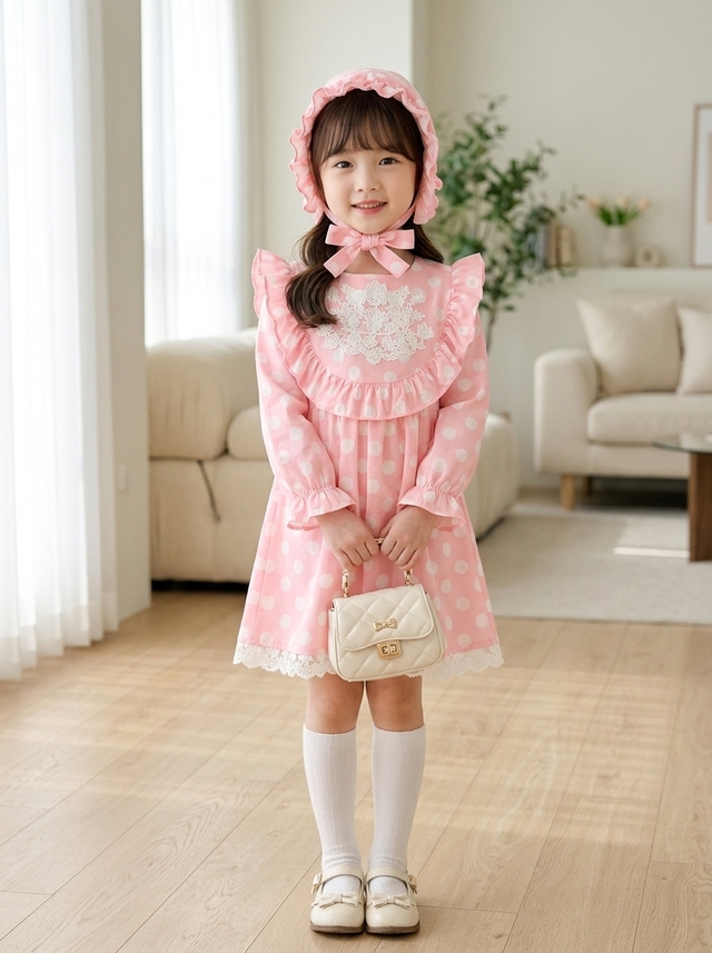 DRESS GIRLS PEACHY DOTS