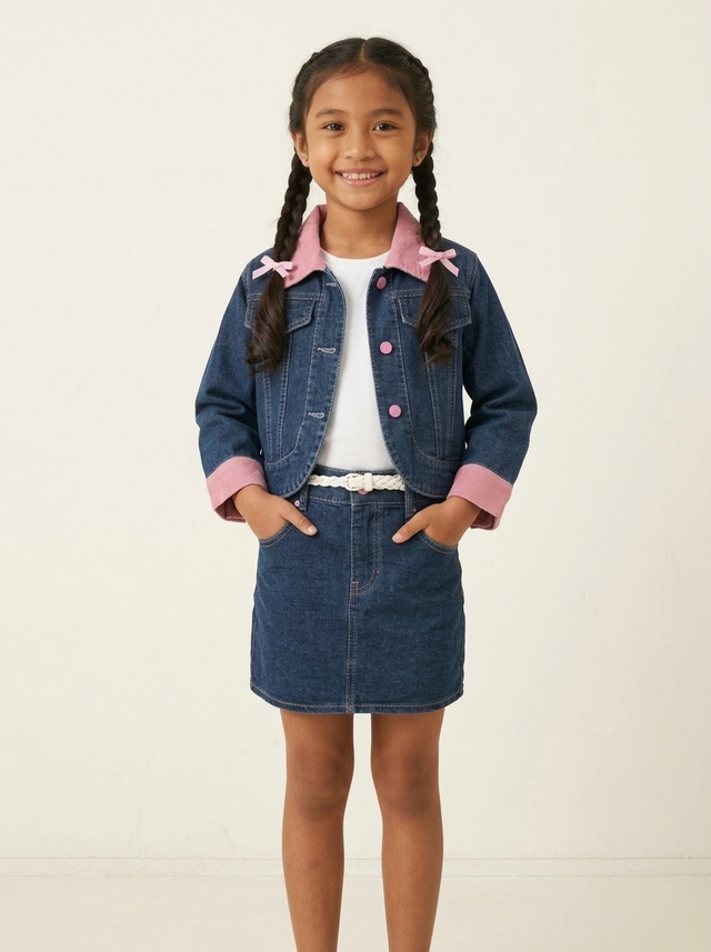 Set Girls Pink Collar Denim — tampilan lain