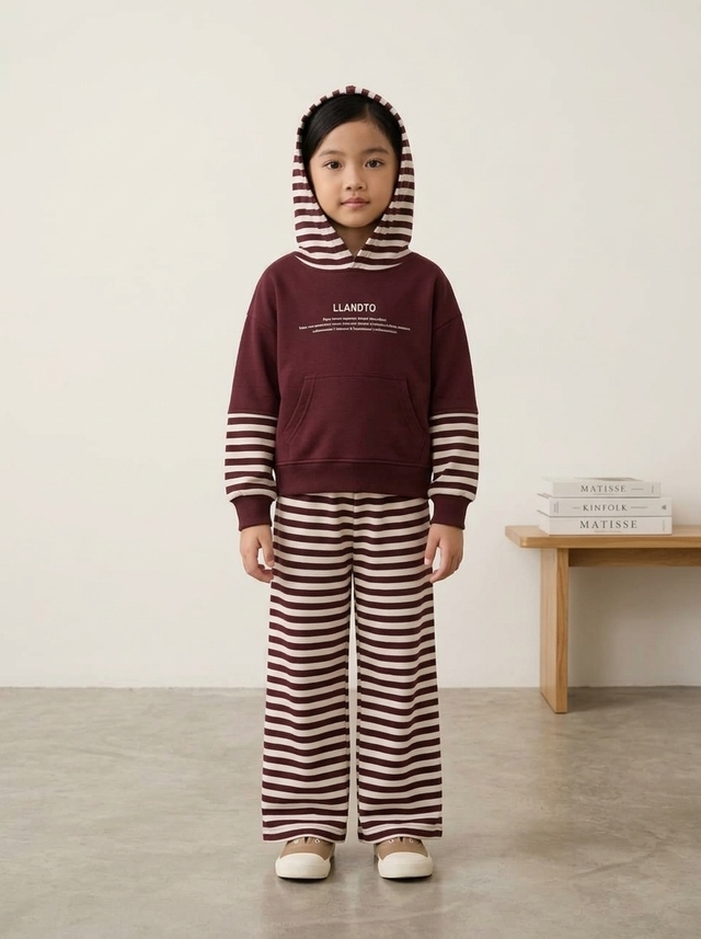 Set Girls Stripe Black Hoodie — tampilan lain