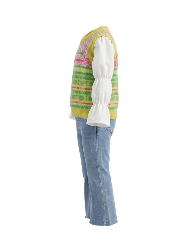 Set Girls Trumpet Sleeves Colorful Vest โ tampilan lain