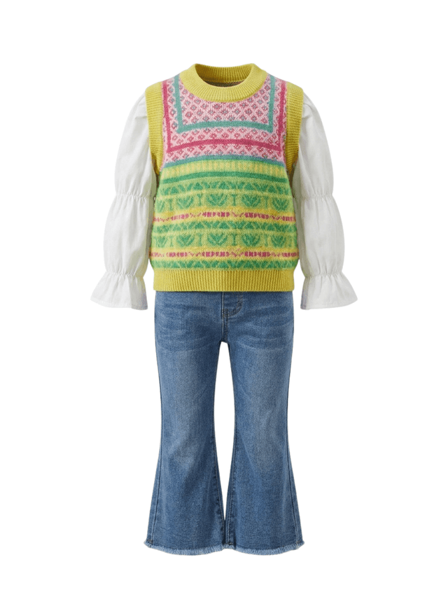 Set Girls Trumpet Sleeves Colorful Vest