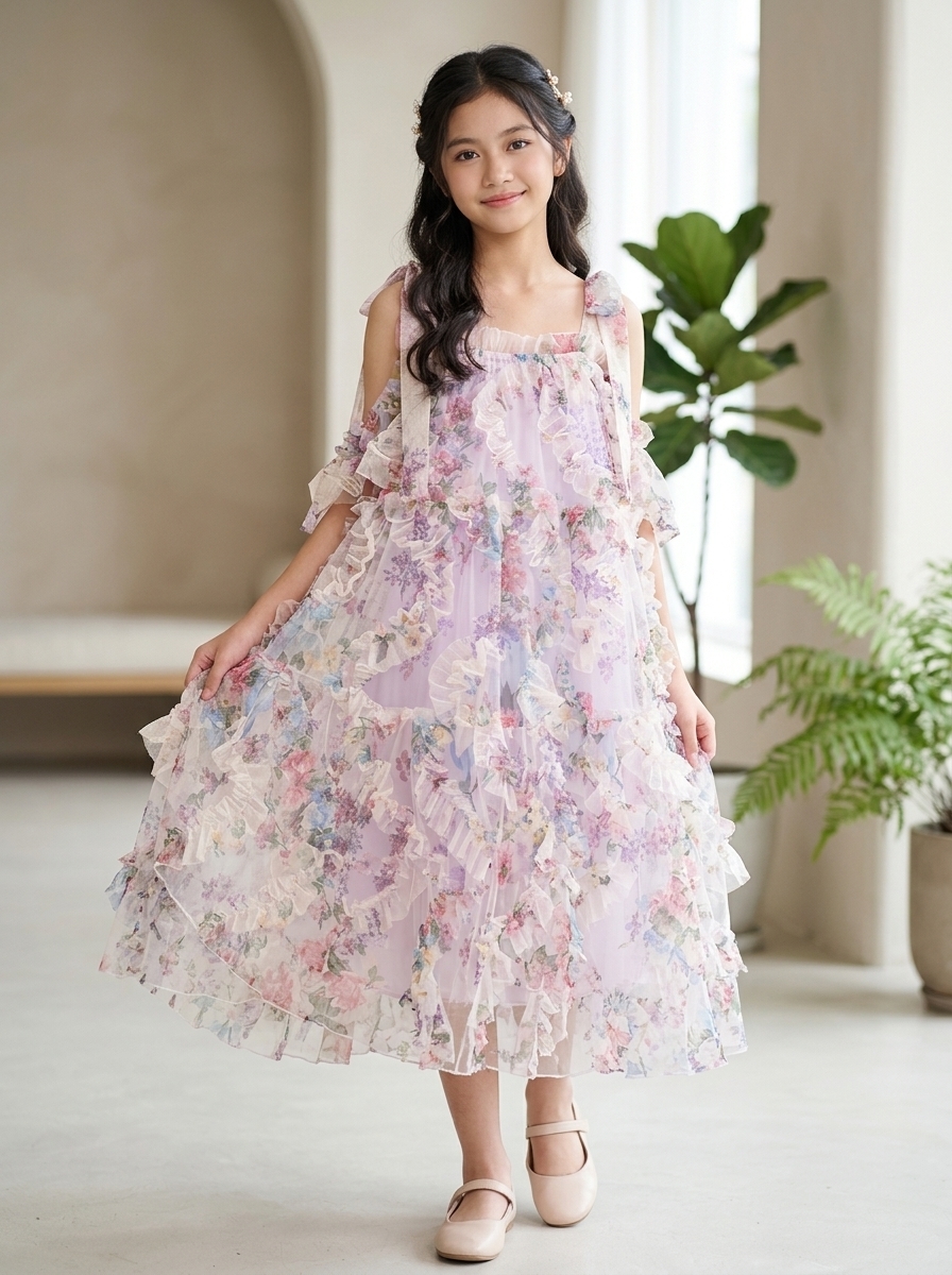 DRESS GIRLS PUPLEY FLORAL
