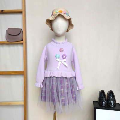 dress luxury knit tartan furing (332302) - dress anak perempuan