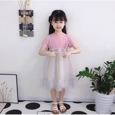 dress silver line rainbow skirt (011807) - dress anak perempuan (ONLY 3PCS)