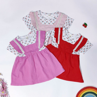 dress vee cherry renda - dress anak perempuan (ONLY 6PCS)